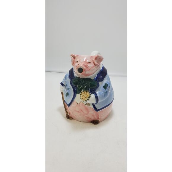 Vintage 1962 Ceramic Tea Pot "The Gentleman Pig" 8 inch Vintage Andrea By Sadek - Picture 2 of 6